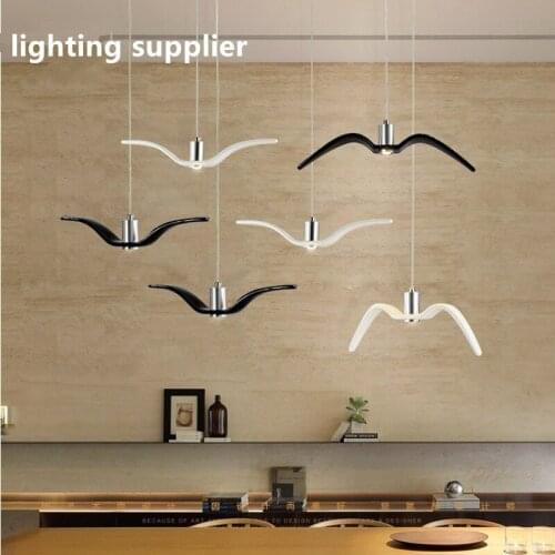 Nordic Creative Seagull Pendant Lights Black White LED Pendant Lamp Bar Dinning Room Suspension luminaire Kitchen Light Fixtures