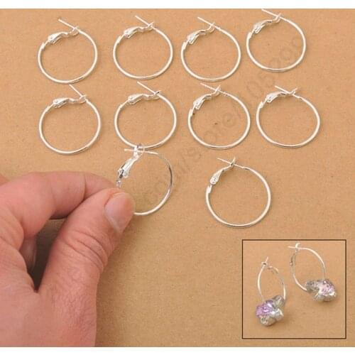 Fast Shipping 100PCS 20MM Loop Making Jewelry Findings Sterling Silver Plate Basketball Wives Beads Circle Hoops Earrings