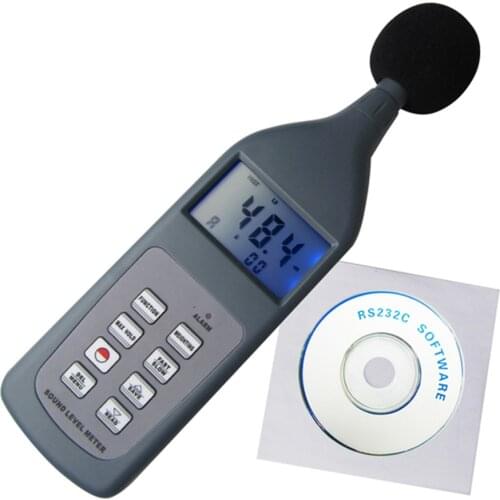 Lp Leq Lmax LN Function Digital Sound Level Meter 30~130 dB Decibel Range w/ RS-232C Software CD