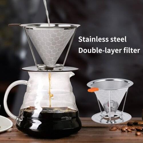 Best-selling Funnel-style Hand Brewed Coffee with Holder Filter-free Stainless Steel Mesh Cup Reusable Drip Filter Basket