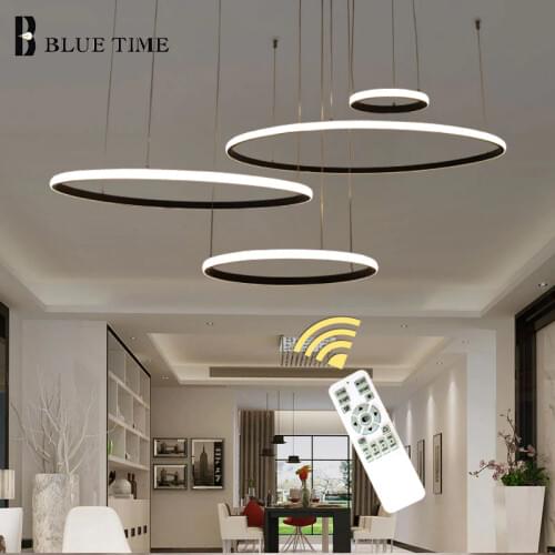 20 40 60 80cm Modern Led Chandelier Lighting For Living room Dining room Kitchen Lamps Chandelier Led Black White Light Fixtures