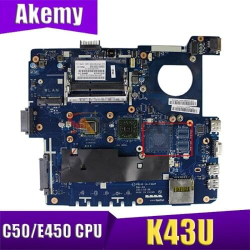 Laptop motherboard PBL50 LA-7321P with C50/E450 CPU For ASUS K43U X43U, almost new, full test and free shipping