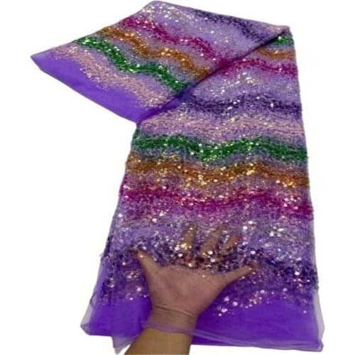 Purple Luxury French Net Sequin African Lace Fabric 5 Yards High Quality Rope Embroidery Nigerian Gown Tailoring Lace Materials