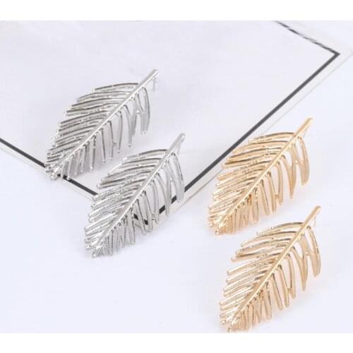 Fashion Metal Hollow Leaf Pendant Ear Studs Women Earrings Party Jewelry Gift