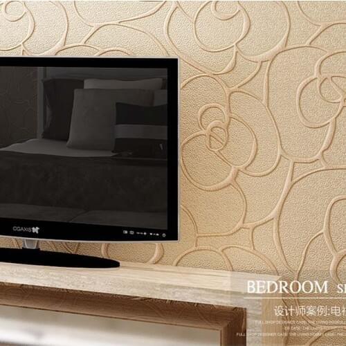 QIHANG Modern Minimalist Embossed 3D Rose Flower Non-woven Wallpaper Beige Color 0.53m*10m=5.3m2