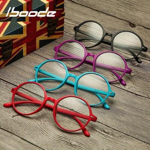 Iboode Round Reading Glasses Female Male Black Red TR90 Bendable Retro Goggle Prebyopic Ultra Light Hyperopia Frame +1.0 to +4.0