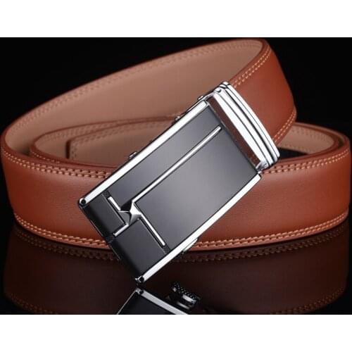 Plyesxale Mens Belts Luxury Genuine Leather Brown Diamond Pattern Automatic Buckle Belt For Men Brand Formal Waist Strap G31