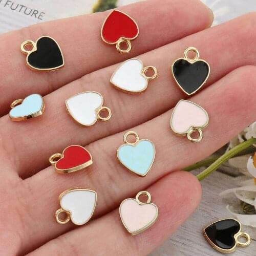 12x10mm 20pcs/lot Fashion Gold Color Alloy Pendants Drop Oil Love Heart Shape Charms Necklace Party Gift Jewelry Accessories