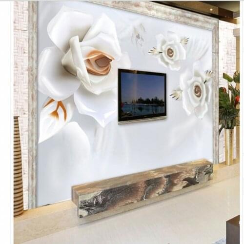 Beibehang custom 3D stereoscopic relief jade peony TV sofa backdrop mural ultra environmentally-dimensional space mural