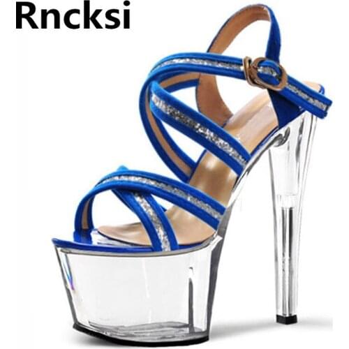 Rncksi 17cm High Heels Sandals Women/Girl Sexy Shinning Waterproof Platform Sandals Peep Toe Pole Dance Party Dress Sandals