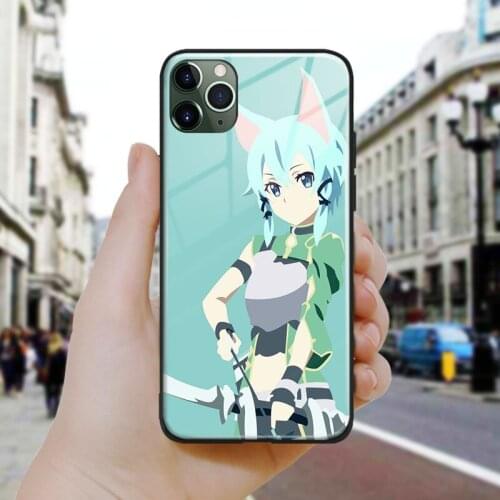 Sinon asada sword art online Soft Silicone Glass Phone Case Cover Shell For iPhone SE 6 6s 7 8 Plus X XR XS 11 12 Mini Pro Max