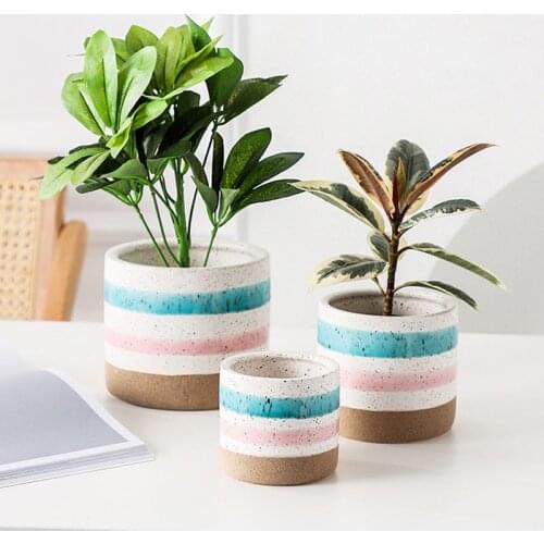 Nordic Colorful Frosted Particle Ceramic Flower Pot Living Room Desktop Display Planter Ceramic Bonsai Grenn Plants Pots Crafts