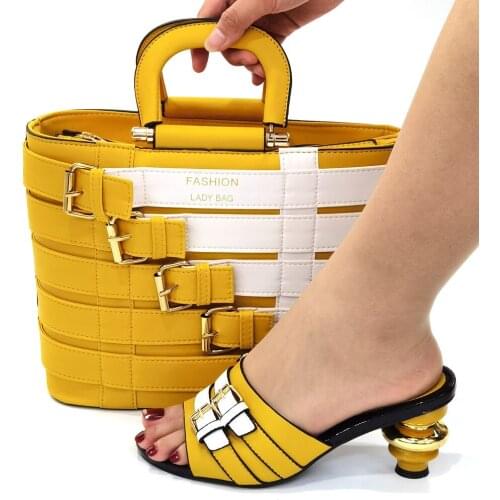 Yellow Color Specials Design Office Lady Shoes and Bag to Match with Platform High Quality New Arrivals Shoes for Garden Paraty