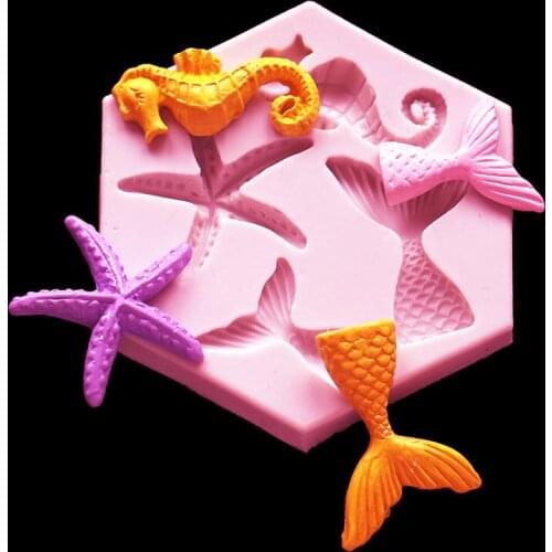 Starfish Seahorse Tail Shape Fondant Baking Silicone Mold DIY Baby Birthday Party Gift Chocolate Cake Candy Decoration Mould