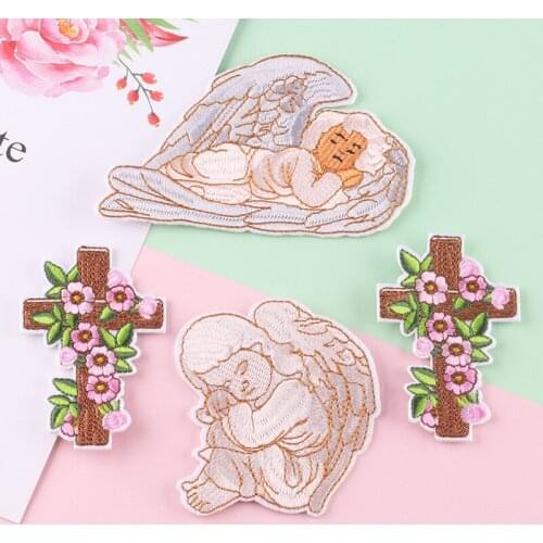 Cross Embroidery Patch Iron on Angle Patches Thermoadhesive Stickers for Clothes Shoes Bags DIY Decorations Baby Angle Appliques