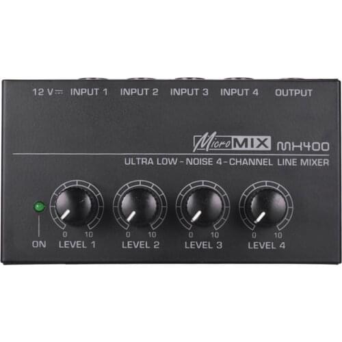 Ultra-compact Low Noise 4 Channels Sound Mixer with Power Adapter High Quality Line Mono Audio Mixer MX400