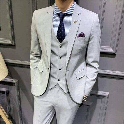 Top Quality Mens Formal Three Piece Suit Sets Slim Fit Blazer Vest Wedding Dress Suits Office Work Clothes Banquet Party Suits