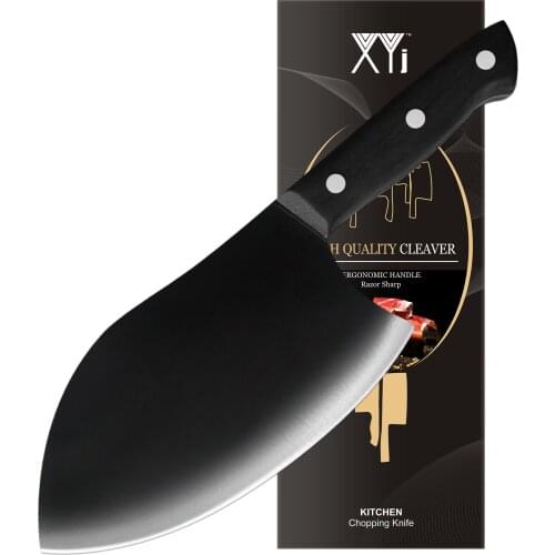 XYJ Full Tang 7 Inch Powerful Chinese Chopping Knife Asian Style Stainless Steel Heavy Duty Chef Meat Vegetable Chopper Gift Box