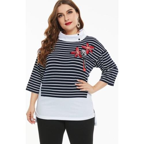 2021 Spring Women Long sleeve Striped T-shirt fashion ladies Casual Elegant retro Plus Size Womens Tops