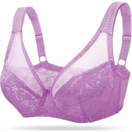 Womens Lace Unlined Underwire Bra Plus Size Full Coverage Non Padded Sheer Minimizer Bra 34-40 B C D DD E F Floral Lace