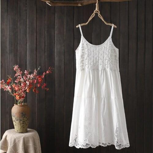 White Elegant Embroidery Crochet Floral Women Dress Casual Beach Vestido Mujer 2021 New Spagetti Strap Sleeveless Summer Dresses