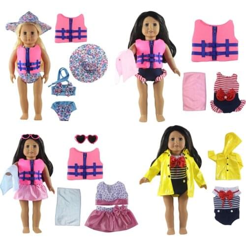 1 Set Swimwear Swimsuit /life jacket Clothes For 18 inch American Doll Generation Doll Clothes Doll accessories