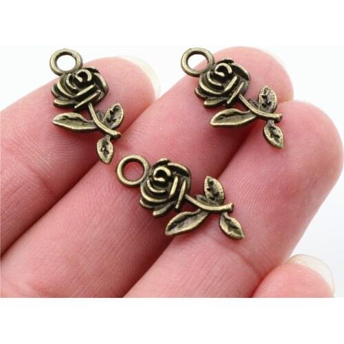 21x10mm 30pcs Antique Bronze Plated Flower Rose Handmade Charms Pendant:DIY for bracelet necklace-P6-27
