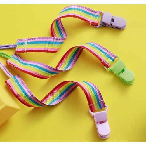5Pcs/Set Lovely Rainbow Baby Pacifier Clips Ultralight Multi-use Polyester Baby Pacifier Dummy Clip Soft Baby Nipple Accessory
