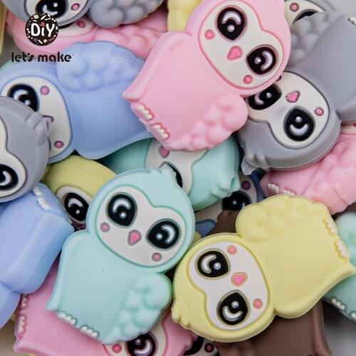 Lets Make Silicone Rodent Teether Beads 5pcs Owl Animal BPA Free Baby Teething Bead For DIY Jewelry Making Chewable Food Grade