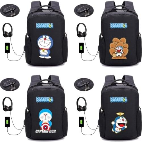 Anime cartoon Doraemon backpack Anti-theft Casual Mochila USB Charge Laptop Backpack student bookbag men women Backpack 18 style