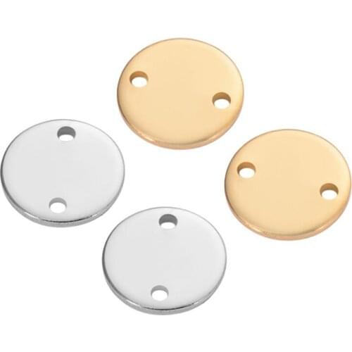 50pcs Wholesale stainless steel 10mm 2 Holes Blanks Circle Tag Bracelet Charm Necklace Pendant Round Connector charm Logo Tag