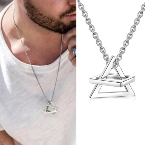 Interlocking Square Triangle Pendant Geometric Stainless Steel Stereoscopic Stacking Necklace Minimalist Jewelry Unisex
