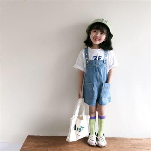 Childrens Denim Overalls 2021 Summer New Korean Style Baby Boys and Girls Overalls Loose Shorts Toddler Casual Solid Overalls