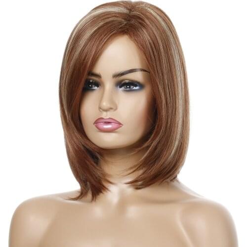 Long Ombre Brown Blonde wigs Straight Synthetic Hair Wigs With Bang For Women bobo Hairstyle Cosplay Fiber Wigs BY003