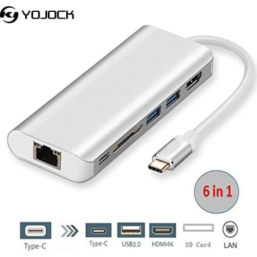 USB C Docking/USB C Multiport Adapter USB 3.1 To HDMI 4K/PD Charging Port/USB 3.0/RJ45 Gigabit Ethernet LAN Network/SD Card