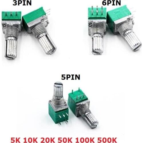 5PCS RV097NS RK097G RK097N B 5K 10K 20K 50K 100K 500K Double potentiometer 3pin 5pin 6pin B 15mm B5K B10K B20K B50K B100K B500K