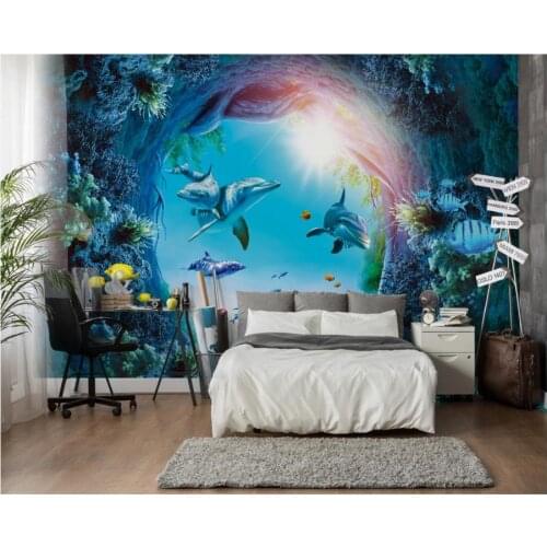 Custom photo wallpaper 3d murals wallpapers Underwater world dolphin background wall paper mural for living room decoration