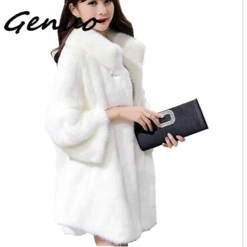 Genuo Fashion Winter Women Faux Fur Coat White Long Sleeve Stand Collar Jacket Warm Artificial Loose Fox Fur Coats Plus Size 6XL