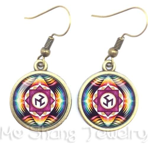 Hamsa Glass Cabochon Fashion Dangle Srivatsa Earrings for Women Lucky Jewelry Christmas Gift Glass Dome Mandala Indian Jewelry