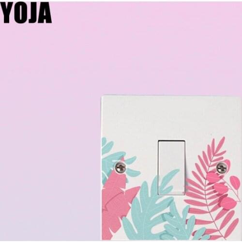 YOJA Artistical Pink Green Leaves Flower Switch Sticker PVC Cartoon Design Room Decor Wall Decal 15SS0271