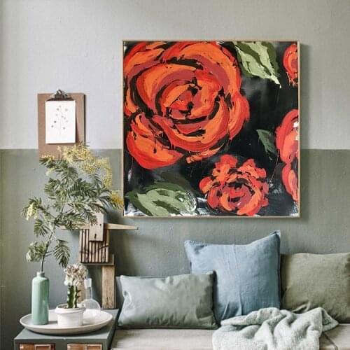 GoldLife Red Flower Oil Canvas Painting Abstract Rose Wall Art Cuadros Decoratives Painting for Living Room