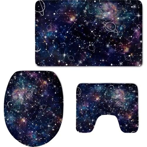 Beautiful Galaxy Starry Sky 3D Printed Decorative Home Accessories Contour Rug with Lid Cover Warmer Washroom Toilet Seat Cover