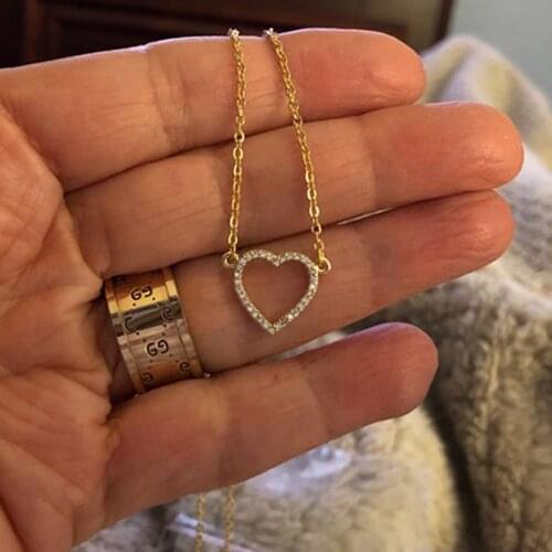 Cute Zircon Hollow Heart Necklaces Glamour Woman Crystal Pendant Choker Necklace Stainless Steel Jewelry Friends Collier d'amour