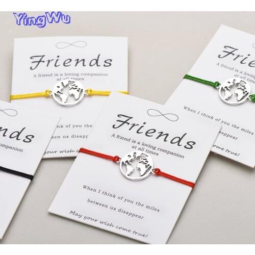 Trendy Friendship Wish Bracelet Lucky Red String World Map Bracelets for Women Men Friends Jewelry Gift Adjustable