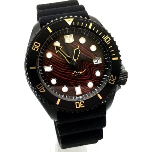 42MM diving watch automatic mechanical male watch NH35A movement aseptic red dial black case strap PARNSRPE s006