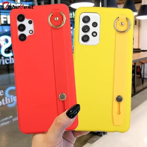 Wrist Strap Hand Band Soft Silicone Case For Samsung Galaxy A12 A22 A32 A42 A52 A72 A82 4G 5G Coque Stand phone holder Cover