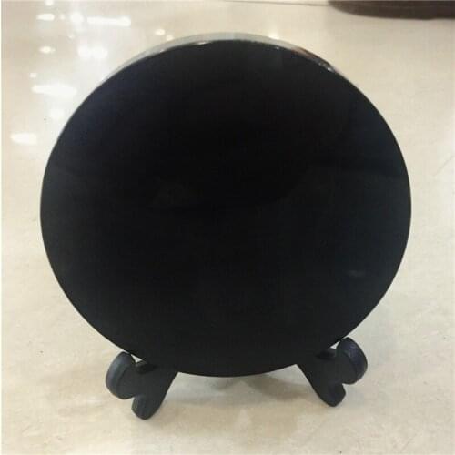 Natural black obsidian Crystal gemstone reiki meditation chakra healing fengshui mirror as gift 150mm