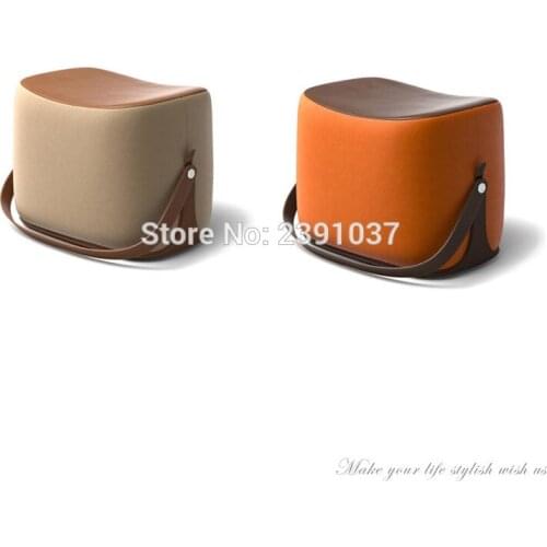 New Creative Modern Sofa Ottoman Stool Portable Handle Saddle Foot Stool 7 Colors Microfiber Leather Cashmere Living Room Stool