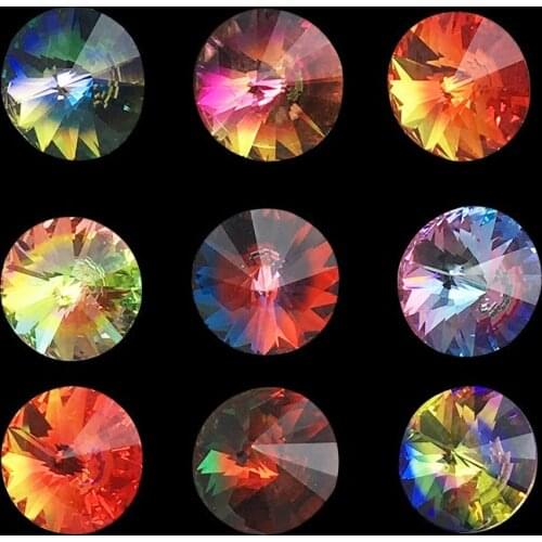 New Color Tourmaline Rivoli Crystal Fancy Stone K9 Glass 12 14 mm Round Beads Quality Jewelry Making