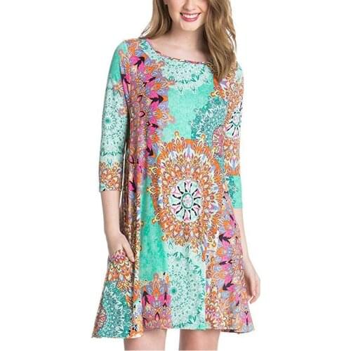 African Womens Dress Floral Printed Traditional Three Quarter Sleeve New Style Mini Dress National Dropshipping Vintage Casual